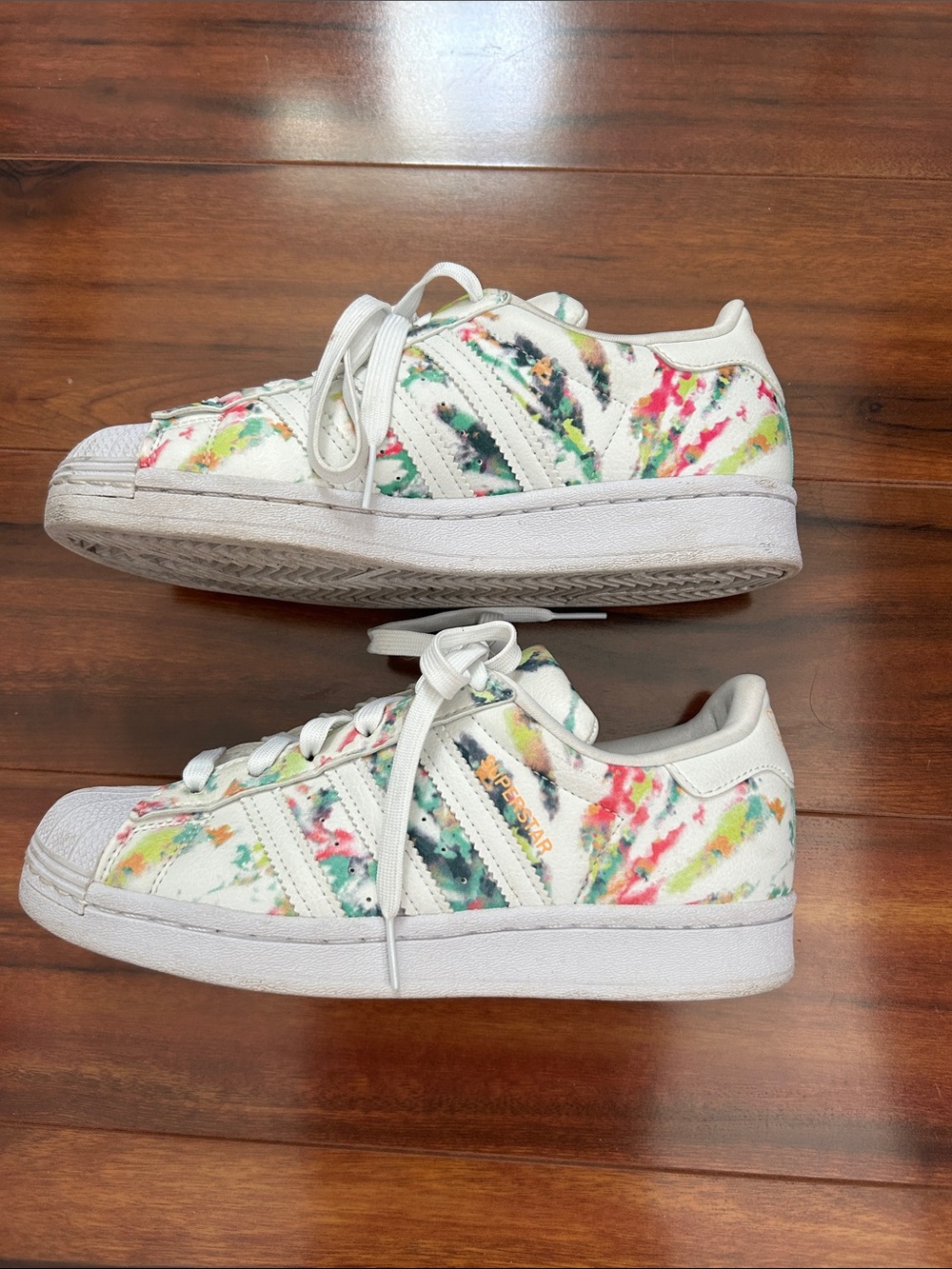 Adidas Superstar White Sneakers with Multicolor Tie-Dye Accents